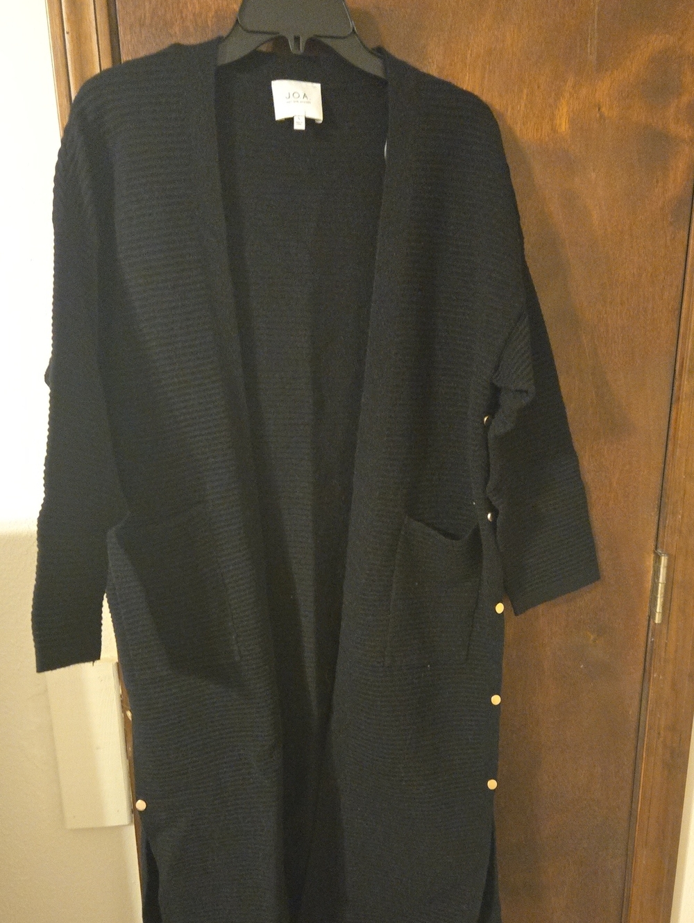 J.O.A. Black Long Ribbed Open Cardigan with Gold Buttons